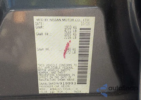 2015 Nissan Altima 2.5 S from USA, damaged, VIN 1N4AL3AP2FN919993